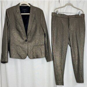 Banana Republic Avery Sparkle Gold Suit Blazer 14 Pants 12 Classic Fit Metallic